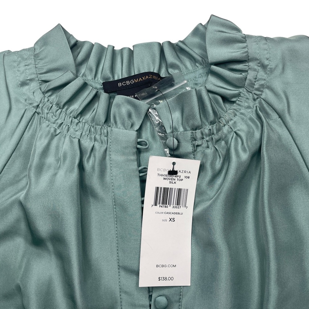 NWT BCBGMaxAzria Flutter sleeve silk blouse - XS - Picture 3 of 3